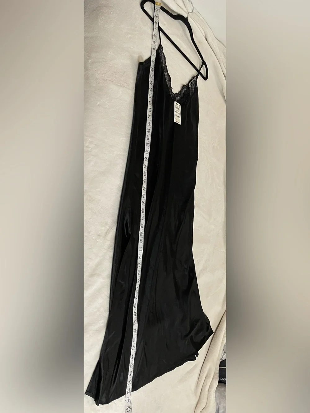 International Concepts Satin Like Lace-Trim Slip Long Nightgown Black Size M NWT